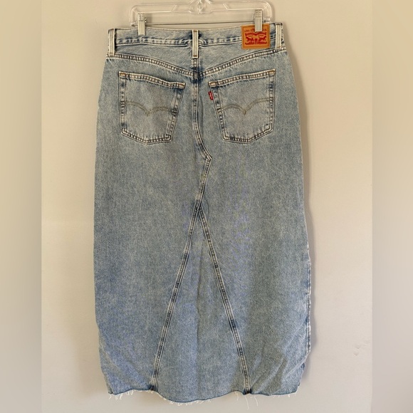 Levi’s Icon Denim Maxi Skirt sz 31 “Not in the Mood” Stone Wash Side Slit - Picture 6 of 15